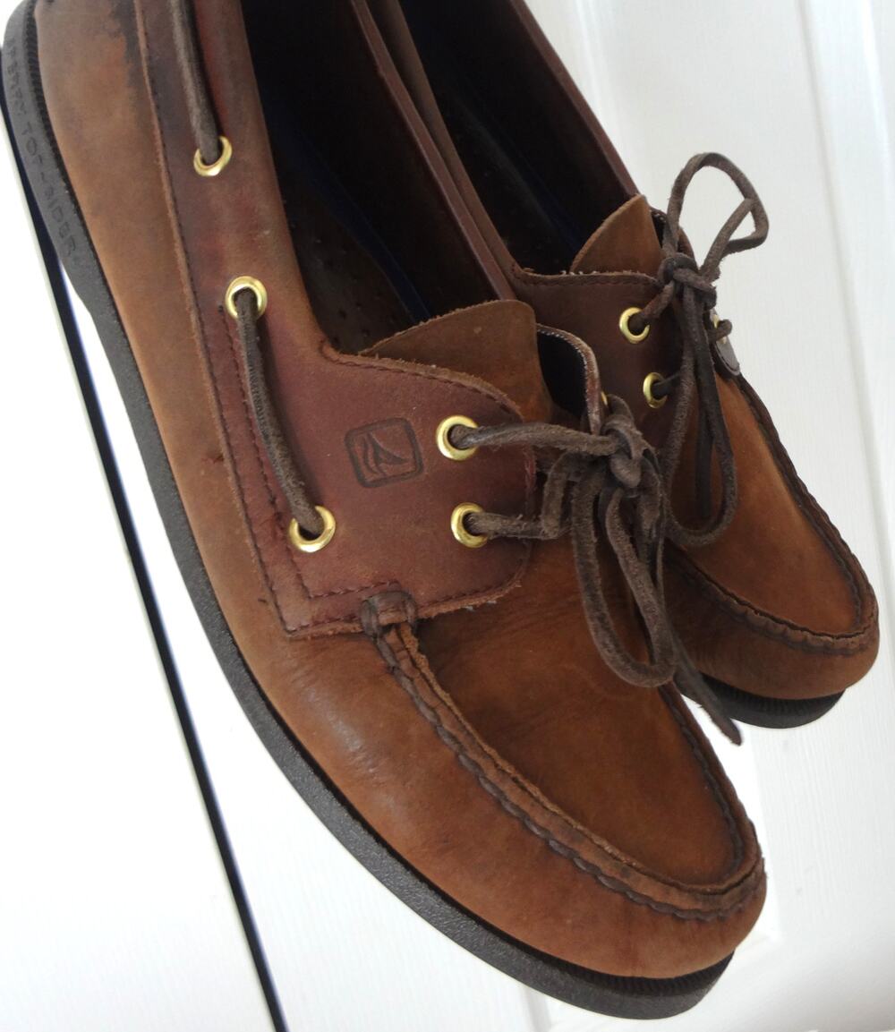 Sperry Top Sider Dark Brown Nubuck Leather Loafer Boat Mens 11W Wide Moc 2 Eye